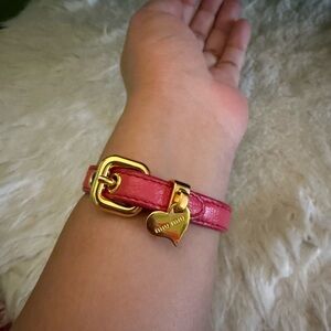 Authentic Red Miu Miu Leather Bracelet with Gold Heart Charm